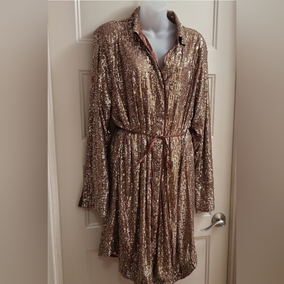 Intempo Sequin Plus Size Button Down Cocktail - Prom - Semi Formal Dress - Picture 1 of 10